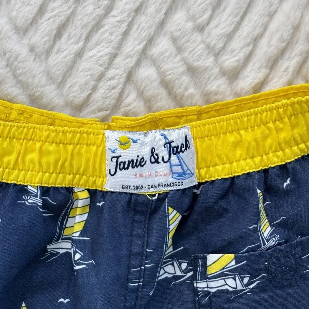 Janie and Jack Boys Size 3 Sailboat Swim Trunks Blue Yellow Summer Beach